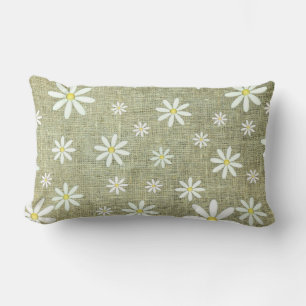 Burlap Daisy Lumbar Cushion