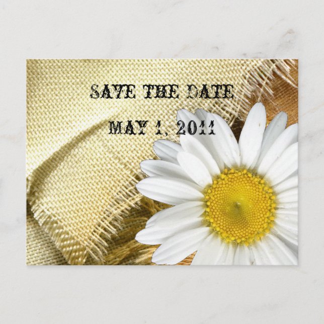 Burlap Daisy Save the Date Announcement Postcard (Front)
