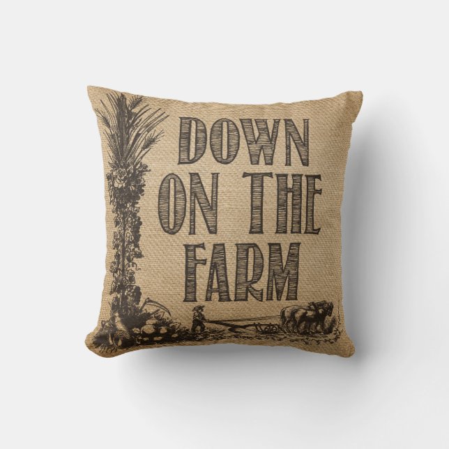 Burlap Down on The Farm Cushion (Front)