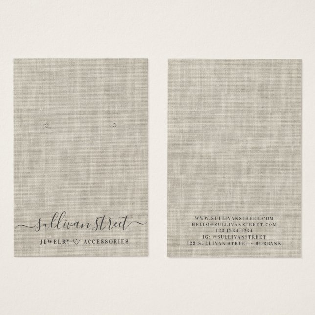 Burlap Earrings Jewellery Display Card (Front & Back)
