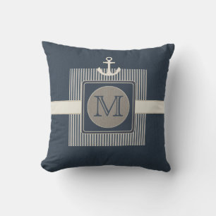 Burlap Effect Nautical Ship's Anchor Initial Outdoor Cushion