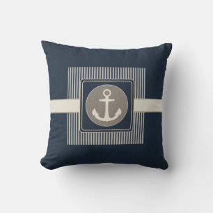 Burlap Effect Nautical Ship's Anchor Striped Cushion