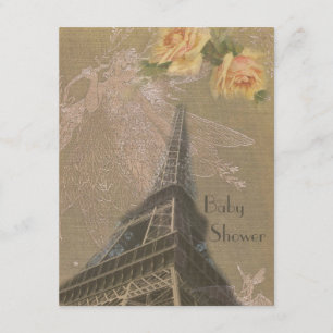 Burlap Eiffel Tower, Fairies & Roses Baby Shower Invitation