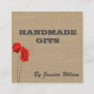 Burlap elegant chic poppy flower handmade gifts square business card
