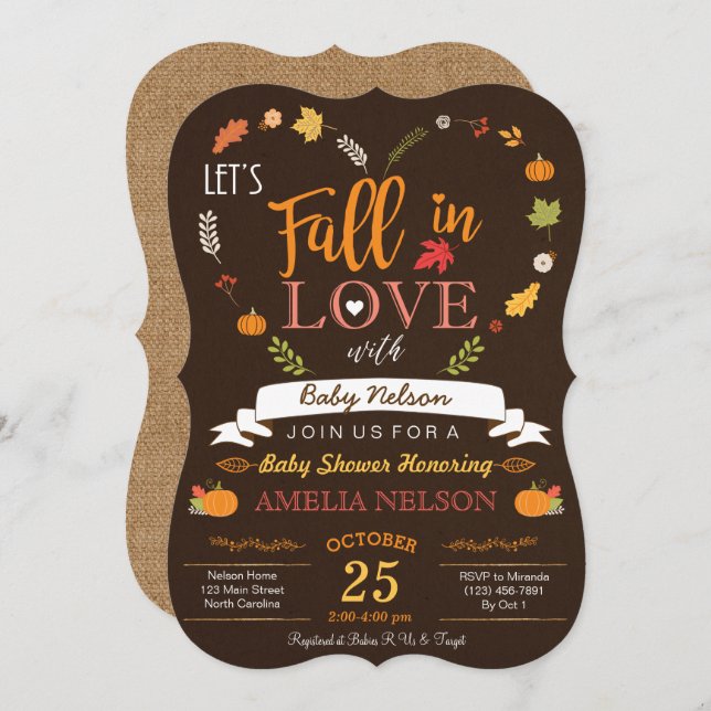 Burlap Fall In Love Pumpkin Baby Shower Invitation (Front/Back)