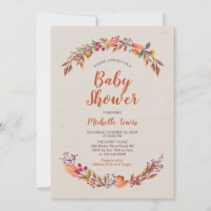 Burlap Floral Fall Boy Baby Shower Invitation