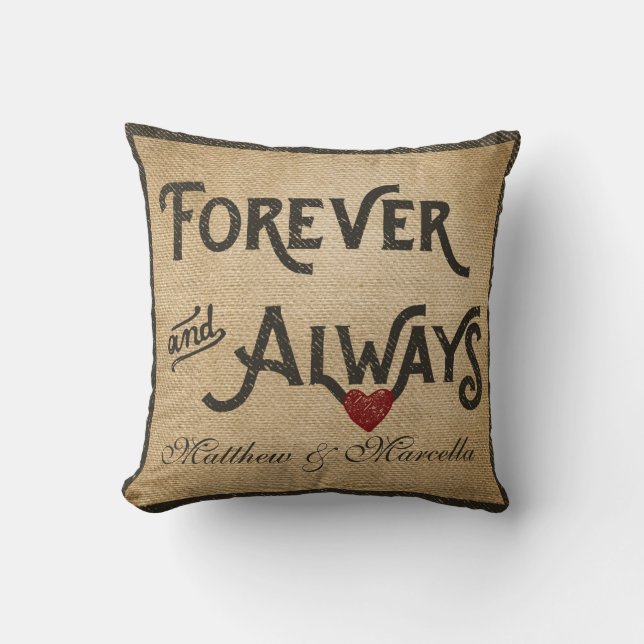 Burlap Forever Always Heart Personalised Cushion (Front)