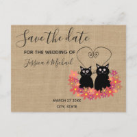 Burlap funny cute  cartoon cats save the date