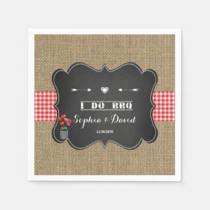 Burlap Gingham and Chalkboard I DO BBQ Custom Napkin
