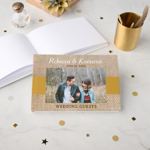 Burlap & Gold Photo Wedding Guest Book
