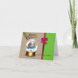 Burlap Green Honeycomb Christmas Photo Card
