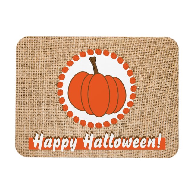 Burlap Halloween Pumpkin  Magnet (Horizontal)