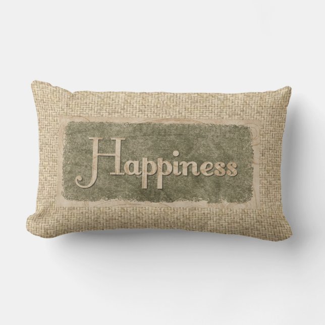 Burlap happiness word art decorative pillow (Front)