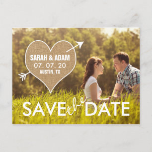 Burlap Heart Rustic Save the Date Announcement Postcard