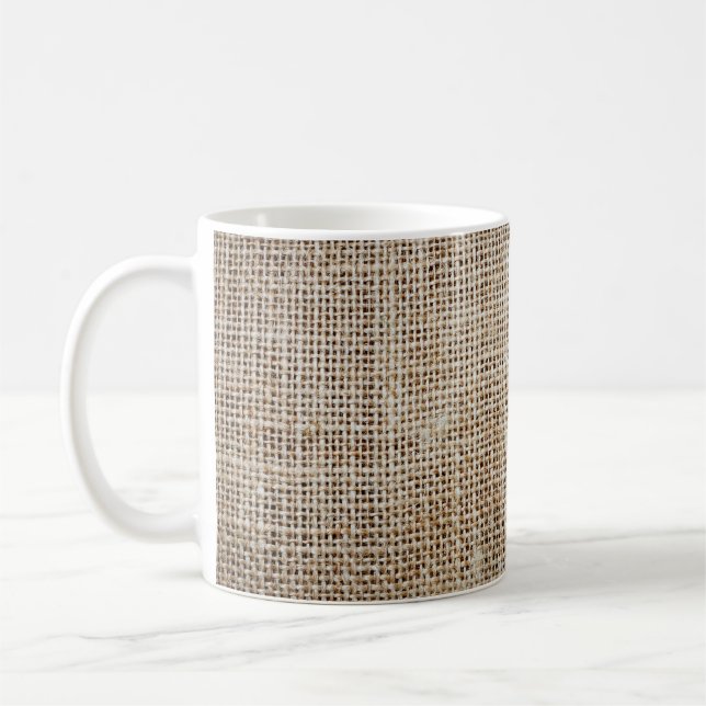 Burlap Hessian Background Texture Coffee Mug (Left)