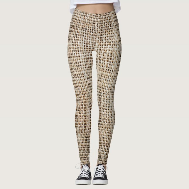 Burlap Hessian Background Texture Leggings (Front)