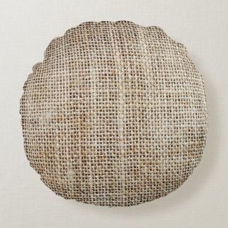 Burlap Hessian Background Texture Round Cushion