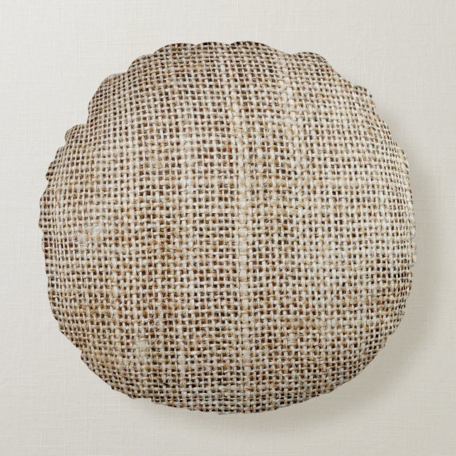 Burlap Hessian Background Texture Round Cushion (Front)