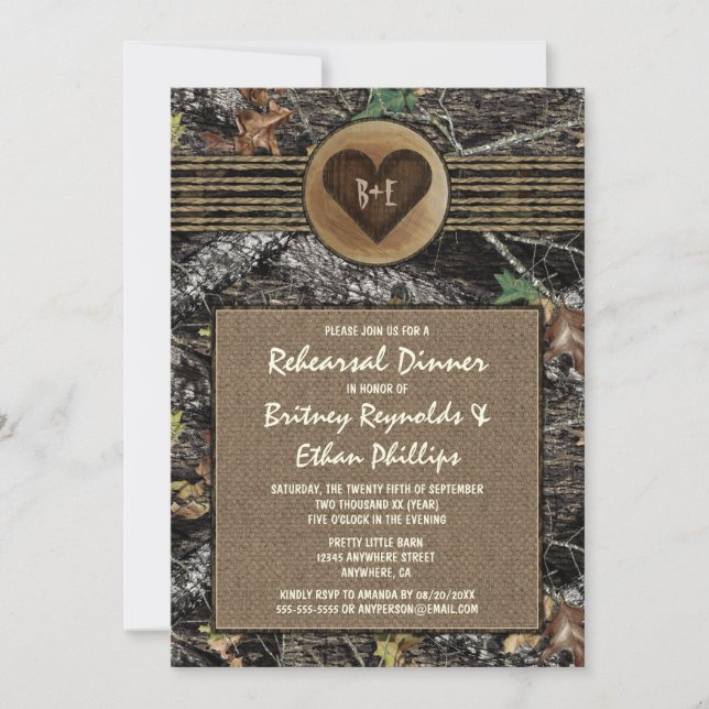 Burlap + Hunting Camo Rehearsal Dinner Invitations (Front)