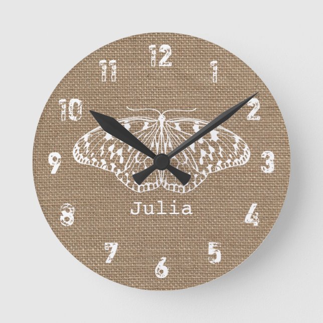 Burlap Inspired Butterfly Clock (Front)