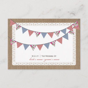 Burlap Inspired Floral & Gingham Bunting RSVP Card