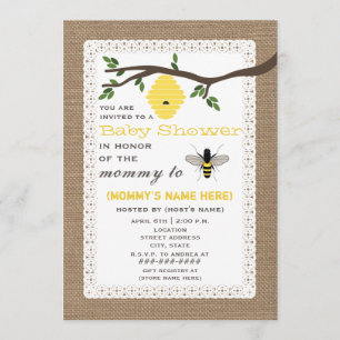 Burlap Inspired Honey Bee Themed Baby Shower Invitation