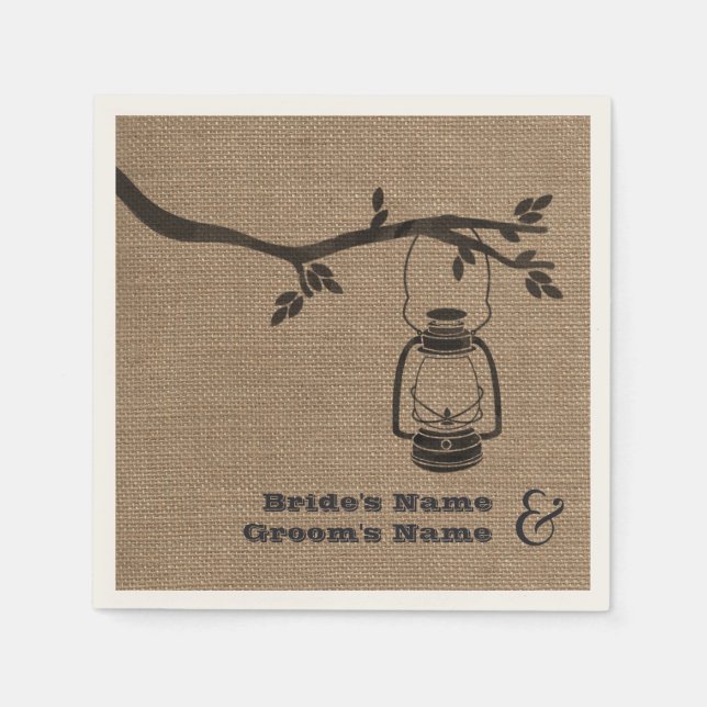 Burlap Inspired Lantern + Tree Wedding Napkins (Front)