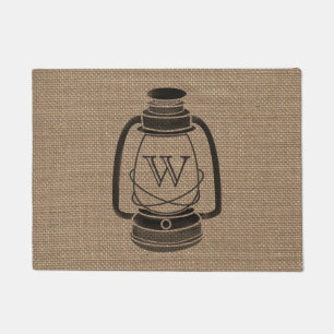 Burlap Inspired Monogram Oil Lantern Doormat