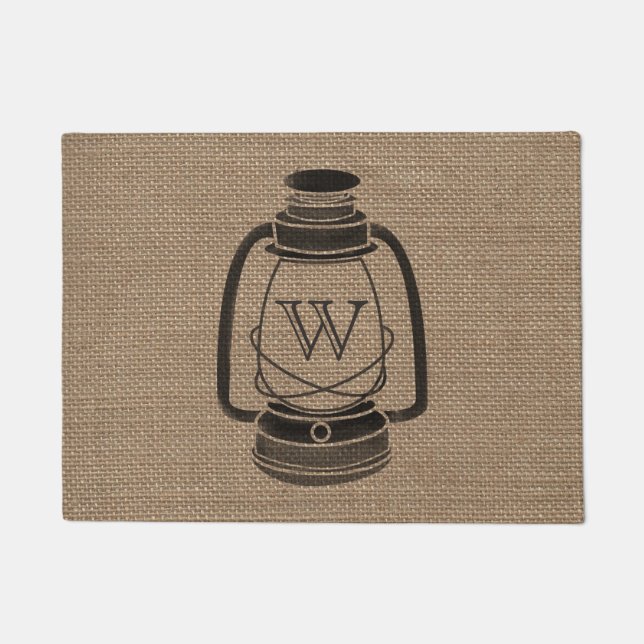 Burlap Inspired Monogram Oil Lantern Doormat (Front)