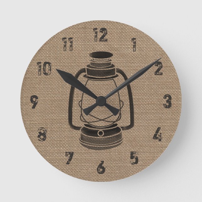 Burlap Inspired Oil Lantern Clock (Front)