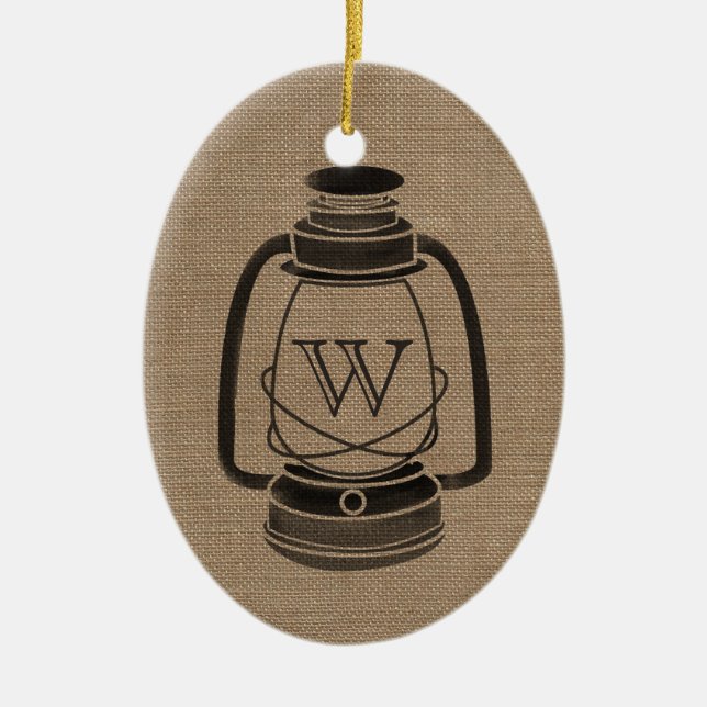 Burlap Inspired Oil Lantern Monogram Ornament (Front)