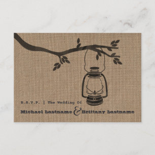 Burlap Inspired Oil Lantern Wedding R.S.V.P. RSVP Card