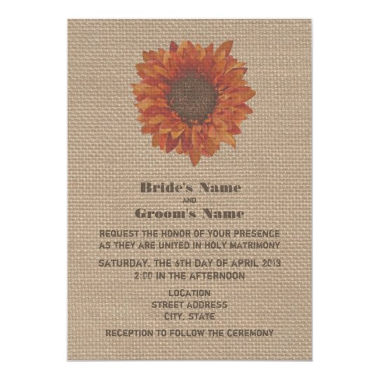 Burlap Inspired Orange Sunflower Wedding Invite