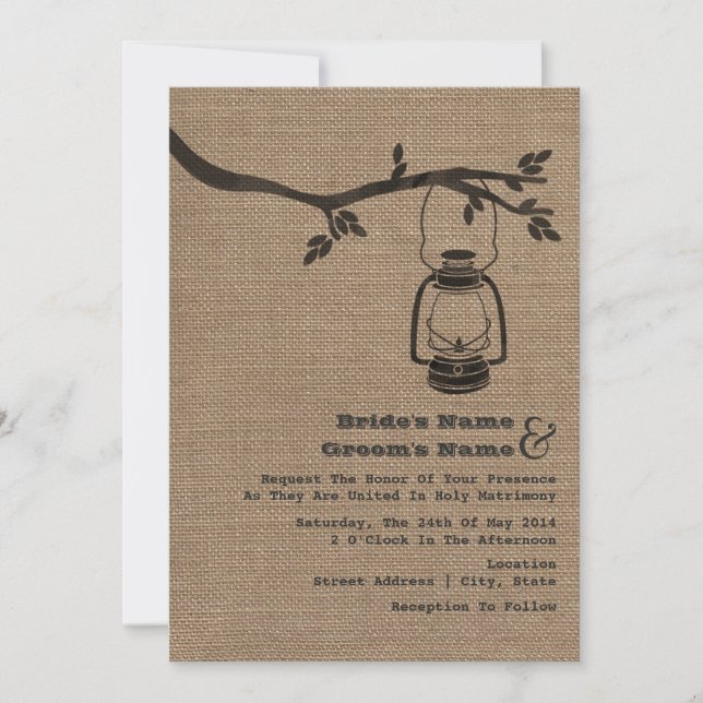 Burlap Inspired Outdoor / Camping Wedding Invitation (Front)