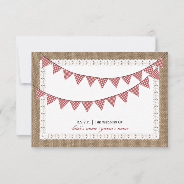 Burlap Inspired Red Gingham Bunting RSVP (Front)