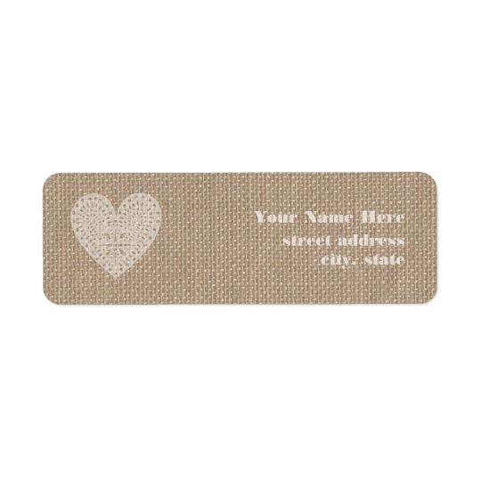 Burlap Inspired Rustic White Heart Label Return Address Label