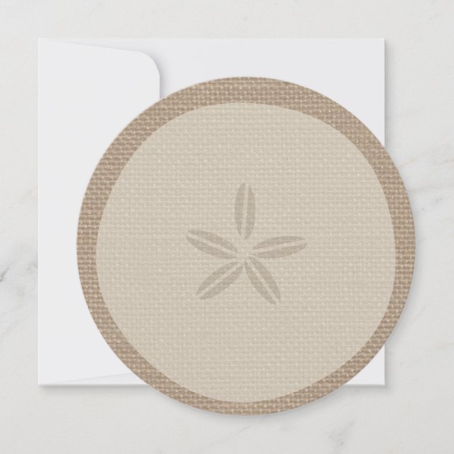 Burlap Inspired Sand Dollar Round Wedding Invite (Front)