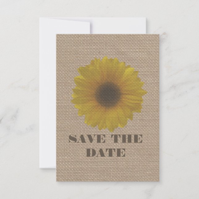 Burlap Inspired Sunflower Save The Date (Front)