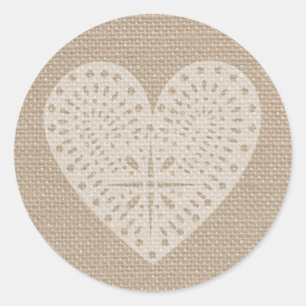 Burlap Inspired White Heart Sticker