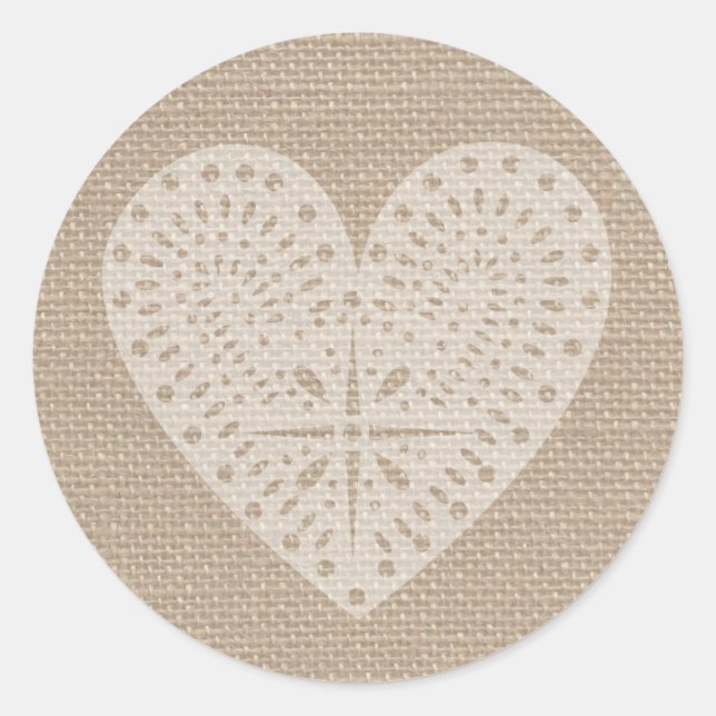 Burlap Inspired White Heart Sticker (Front)