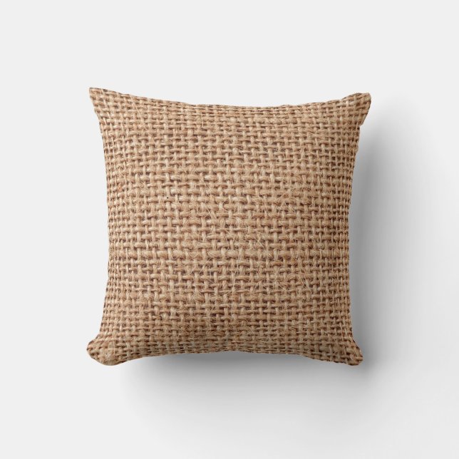 Burlap Jute Fabric Look Brown Cushion (Front)