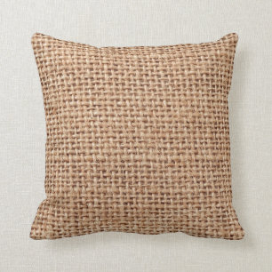 Burlap Jute Fabric Look Brown Cushion