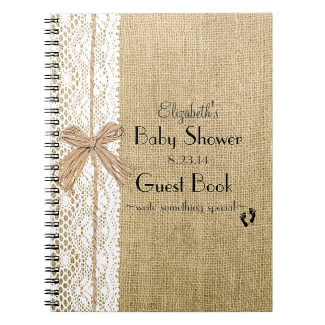 Burlap Lace and Raffia Image Rustic Guest Book (Front)