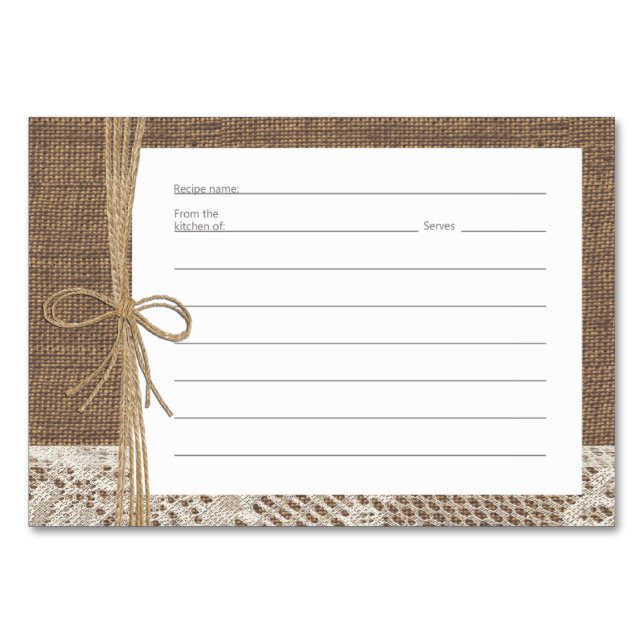 Burlap Lace and Rope Recipe Cards (Front)