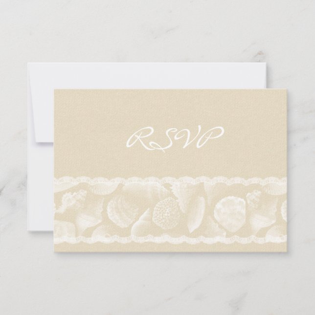 Burlap Lace and Sea Shell Wedding RSVP (Front)