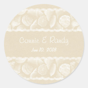 Burlap Lace and Sea Shell Wedding Sticker