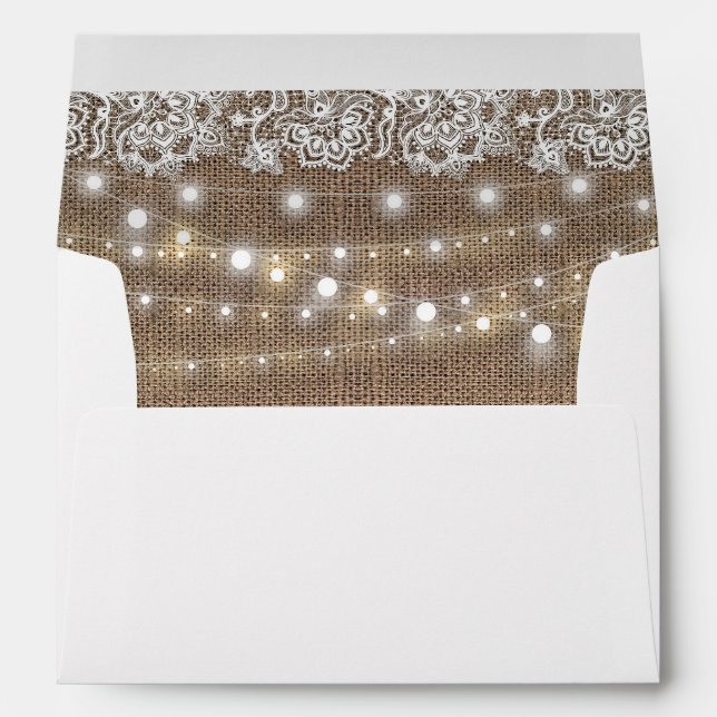 Burlap Lace and String of Lights Rustic Envelope (Back (Bottom))