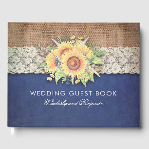 Burlap Lace and Sunflower Navy Rustic Fall Wedding Guest Book