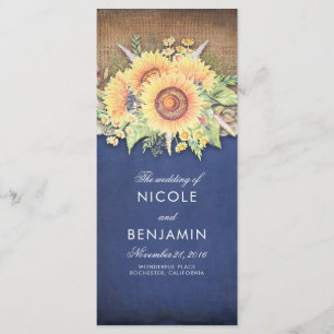 Burlap Lace and Sunflowers Navy Wedding Programs