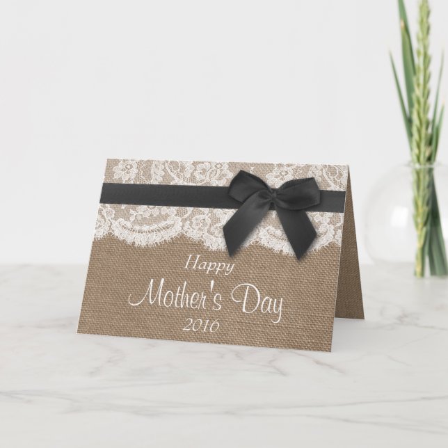 Burlap, Lace & Black Bow Happy Mother's Day Card (Front)